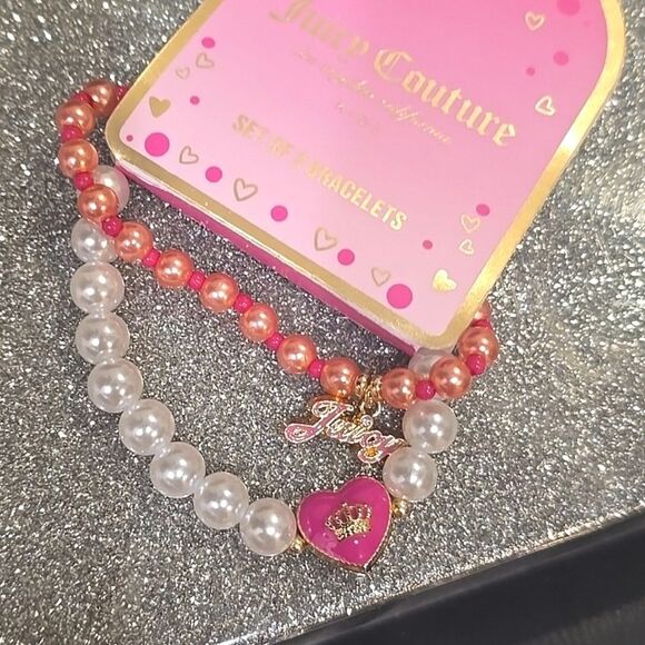 Juicy Couture Script Logo & Heart Crown Charm Beaded Bracelet Trio - Picture 3 of 4